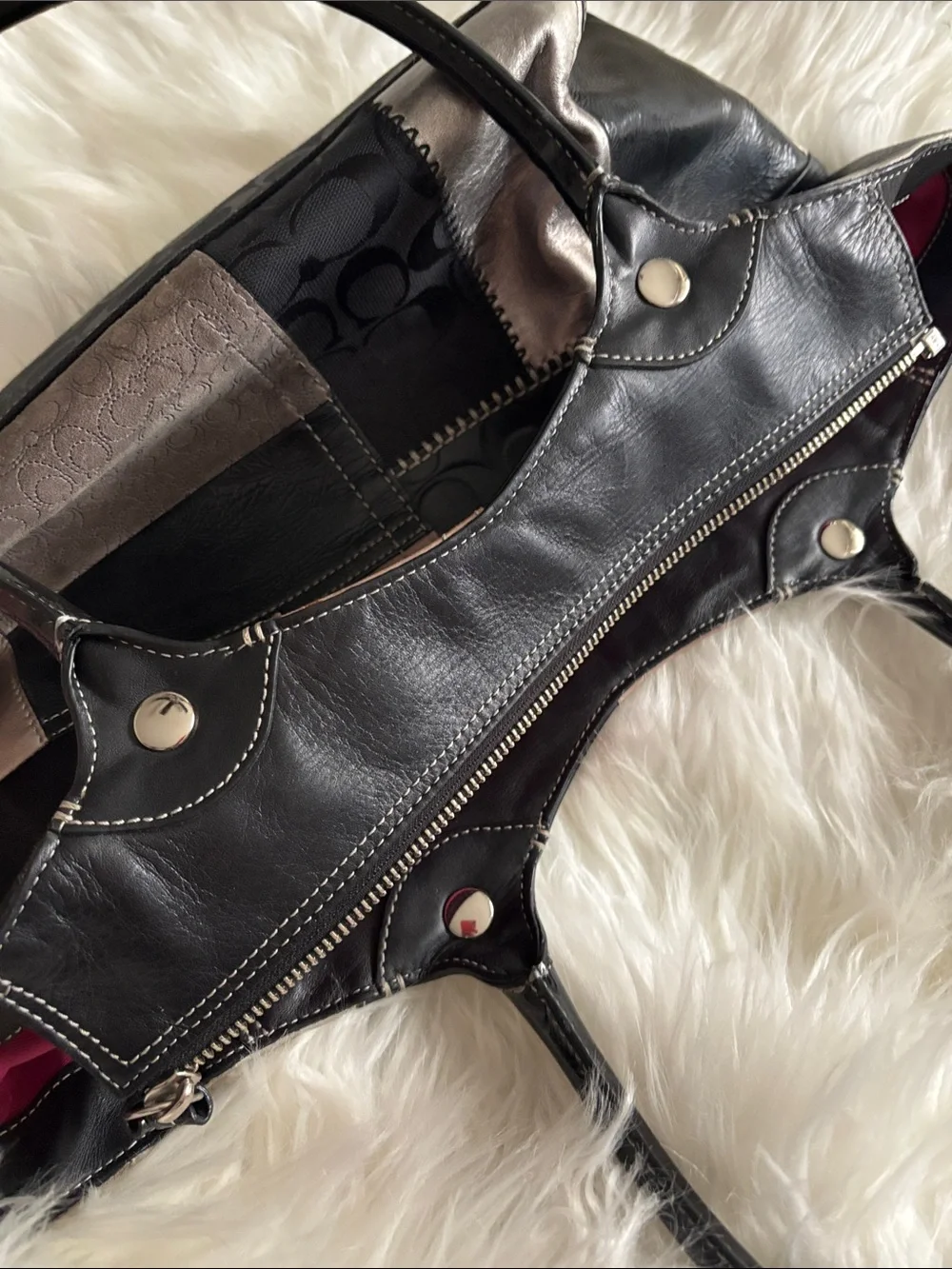 Coach Patchwork Leather & Suede Shoulder Bag